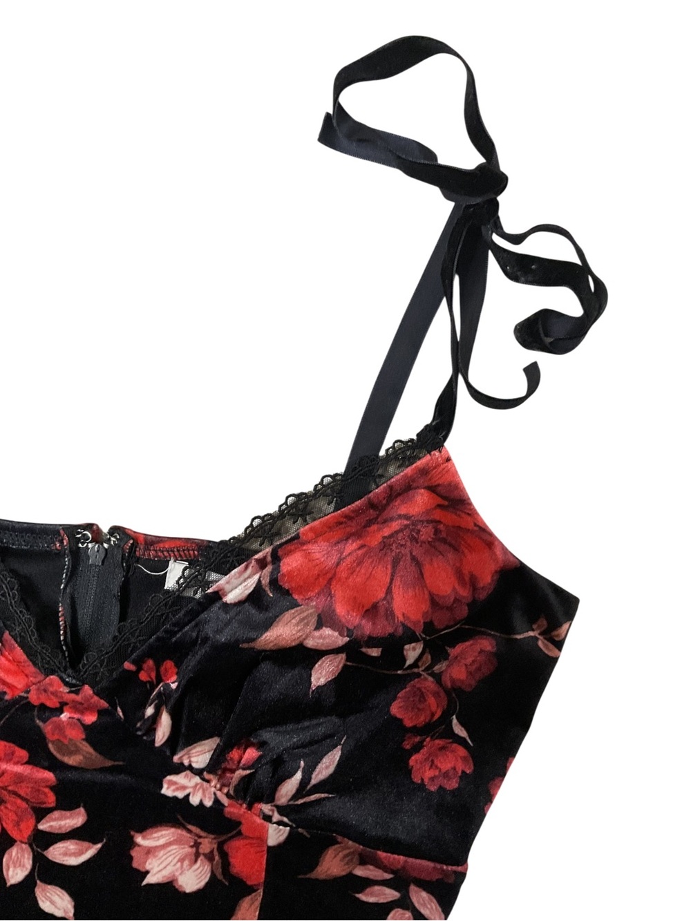 Francesca’s Black Red Floral Maxi Dress S Lace Tie Strap Open Back Romantic - Picture 6 of 10
